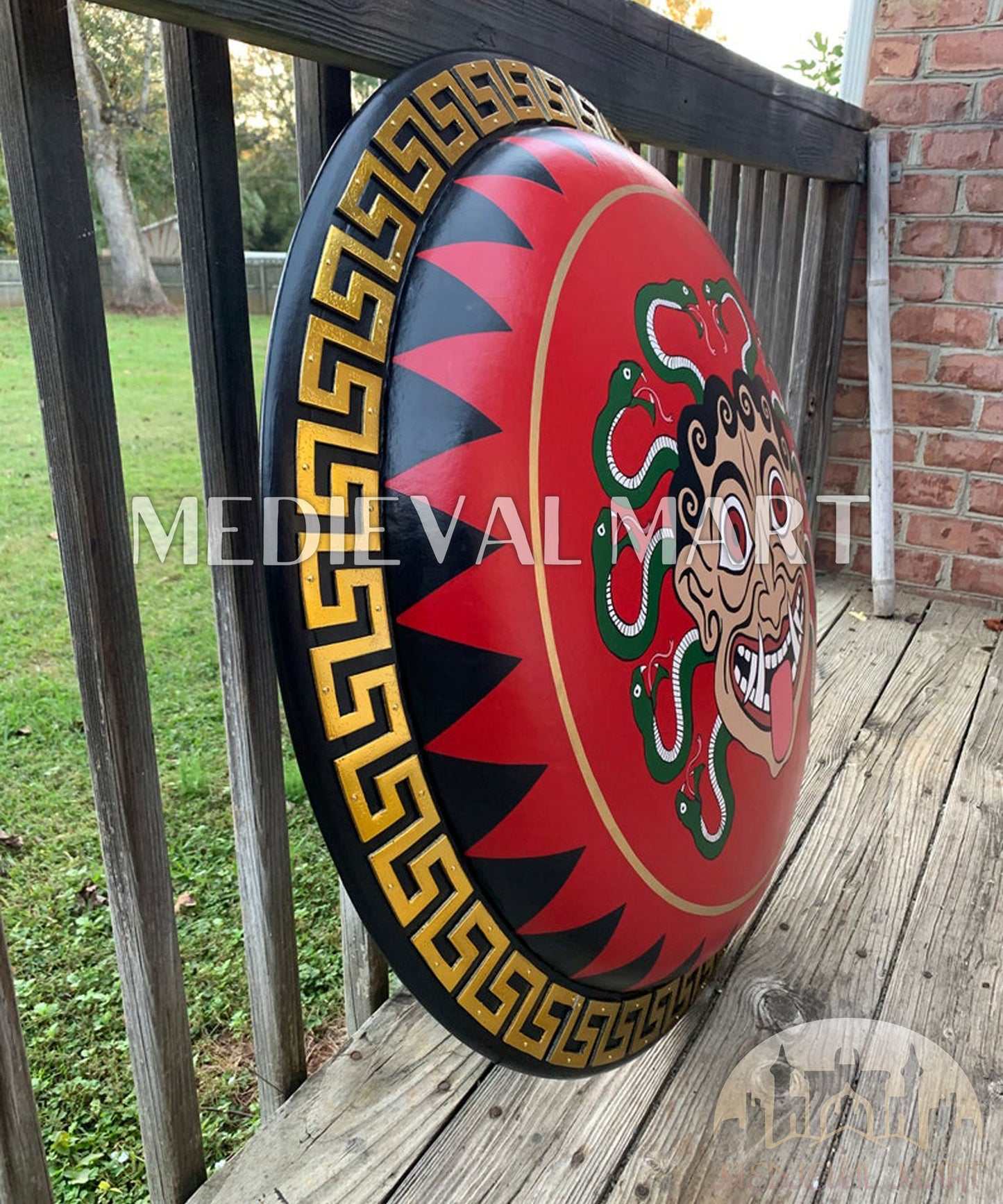 MEDIEVALMART Iconic Gorgon Medusa Ancient Greek Hoplite Battleworn Metal/Brass Shield | Gifts For Dad