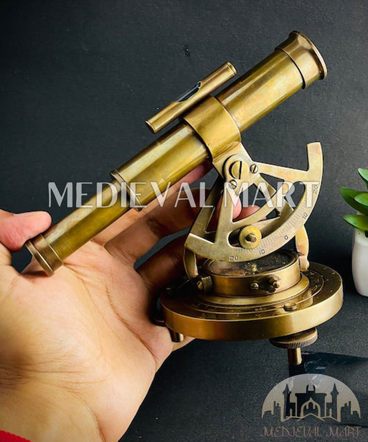 MEDIEVALMART 5" Vintage Brass Theodolite Alidade Compass - Antique Survey Transit Instrument