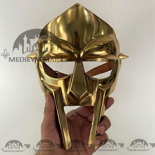 MEDIEVALMART MF DOOM Mask Mad-villain Gold Finish Steel Face Armor
