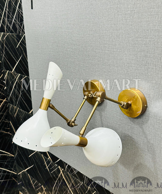 MEDIEVALMART Mid Century Italian Stilnovo Wall Sconce Pair: Brass Adjustable Bedside Lamps