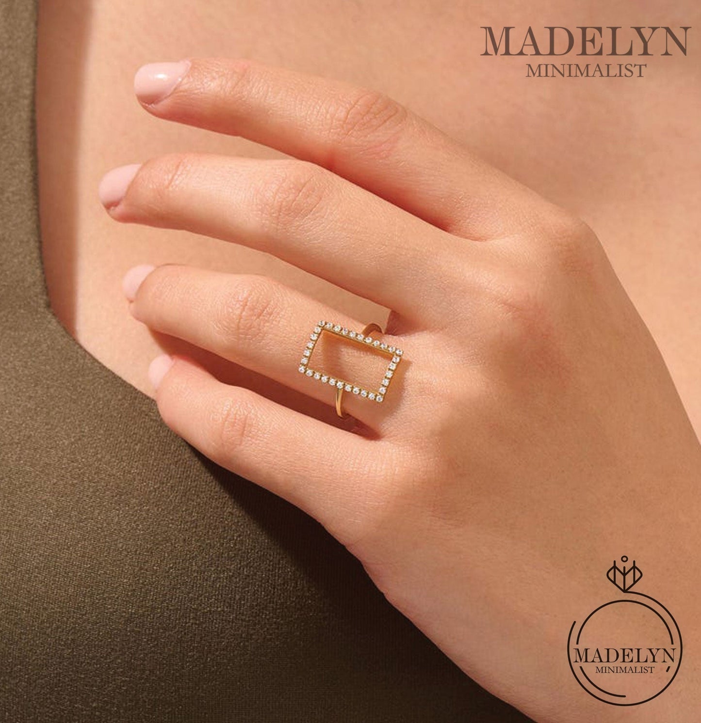 MADELYN MINIMALIST 14k Solid Gold Rectangle, Statement Ring Unique Geometric Ring for Women | Gift For Girlfriend or Her