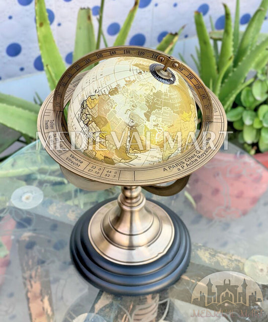 MEDIEVALMART Handmade Vintage Brass Tabletop World Globe: Antique Style Home & Office Decor, Gift for Dad