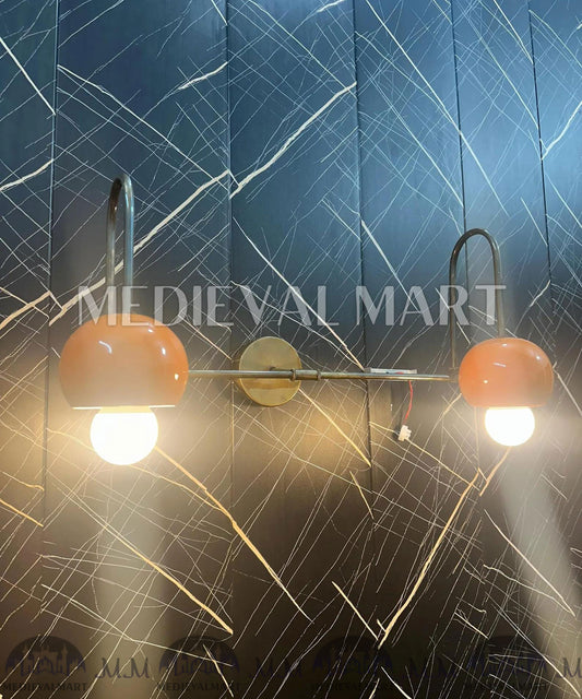 MEDIEVALMART Orange Diabolo Wall Sconce: Mid Century Modern Brass Light Fixture