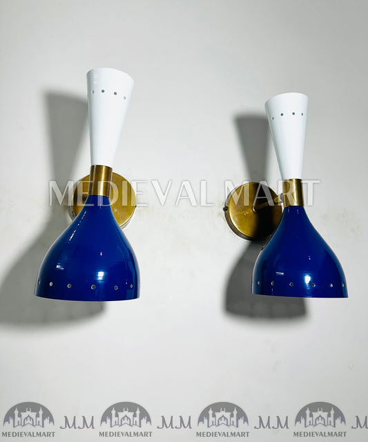 MEDIEVALMART Mid-Century Modern Brass Wall Sconce - Italian Diabolo Style - Set of 2