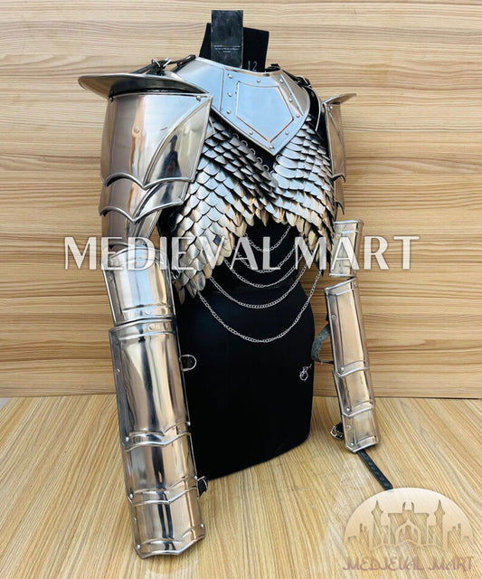 MEDIEVALMART (Velmora Siege) Women’s Armor With (Royal Raven) Bra + Pauldron & Bracer armor