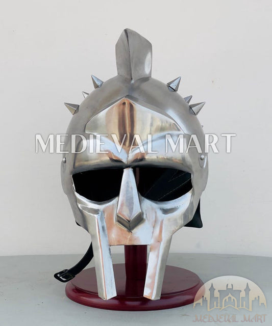 MEDIEVALMART "Gladiator" Silver Knight Roman Soldier Helmet W/H Free Stand | Gladiator Props