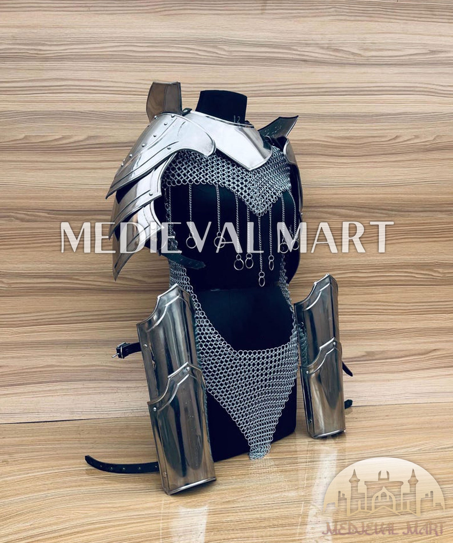 MEDIEVALMART (Isolara Dragonplate) Women’s Armor W/H (Sable Knight) Chainmail + Arms Armor