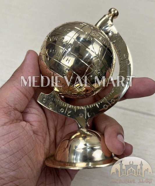 MEDIEVALMART Handmade Solid Brass World Globe: Etched Map, Rotating Desk Decor Gift for Christmas Day