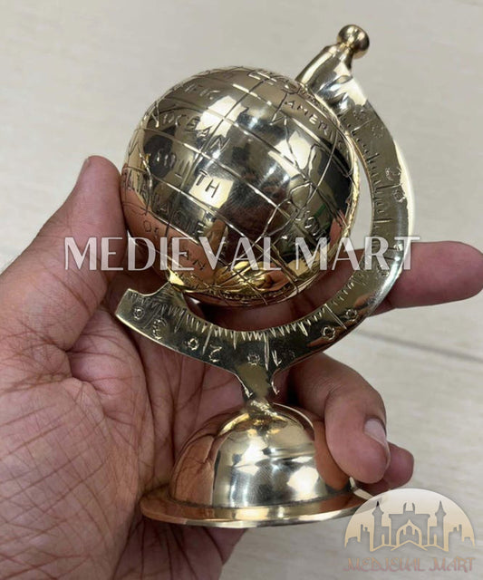MEDIEVALMART Handmade Solid Brass World Globe: Etched Map, Rotating Desk Decor Gift for Christmas Day