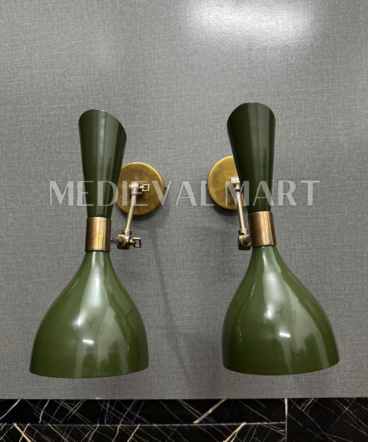 MEDIEVALMART Mid Century Modern Brass Wall Sconce Italian Diabolo Olivine Bedside Lamp