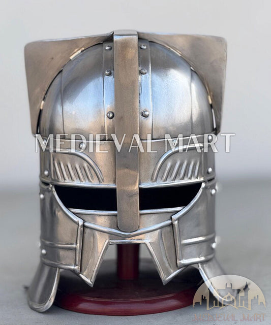 MEDIEVALMART Moria Dwarves Clear Silver Finished Helmet W/H Free Stand | LOTR Props