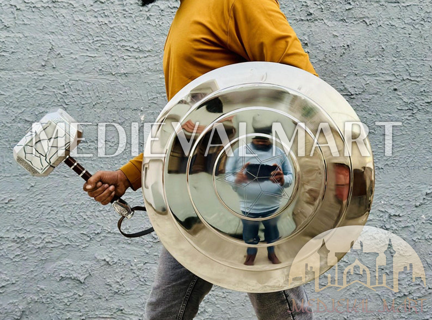 MEDIEVALMART Marvel Legend Captain America Shield Chrome Finish Marvel Prop Replica