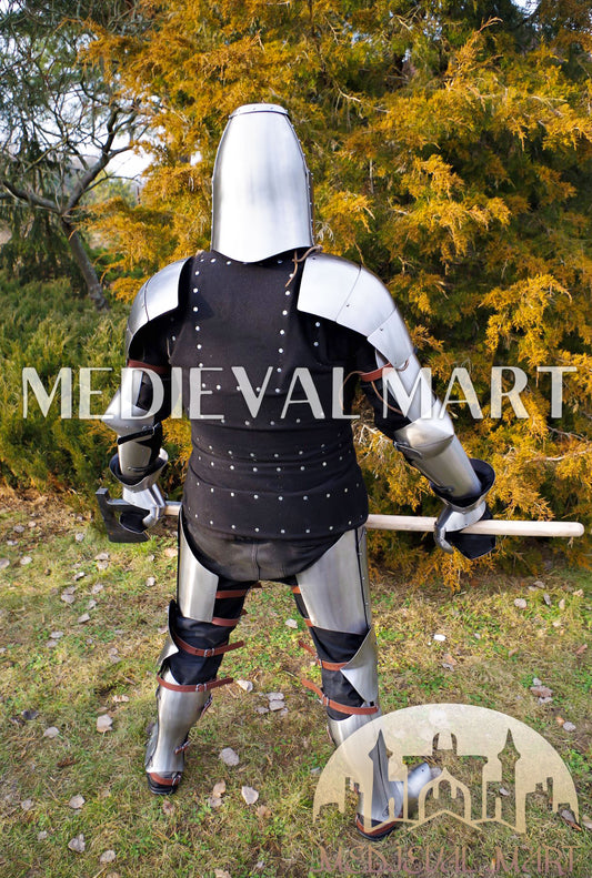 MEDIEVALMART Medieval knight full Set of Buhurt Combat Player Armor Suit W/H Titanium Brigandine or Axe ~ Harden Steel Costume for LARP; HMB; IMCF