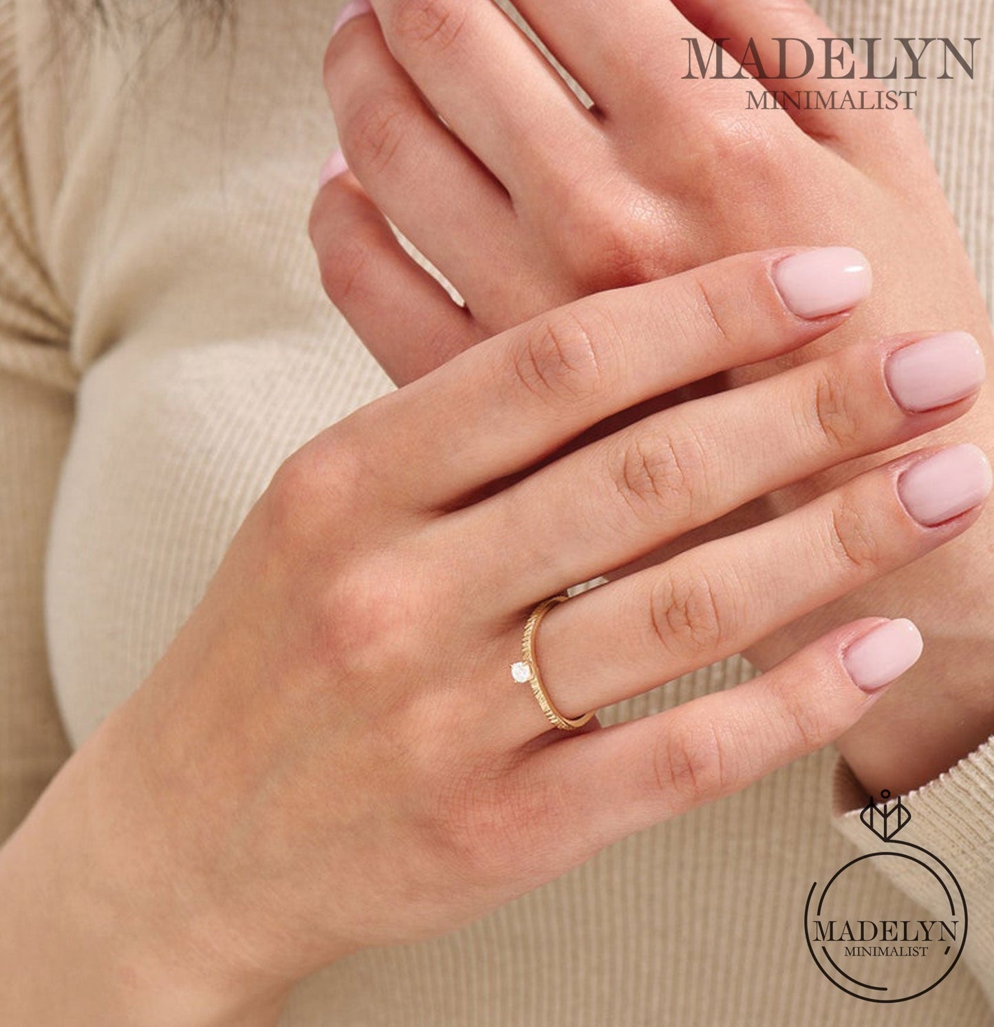 MADELYN MINIMALIST 14k Solid Gold Square Shape Diamond Modern Promise Ring for Girlfriend | Gift For Her