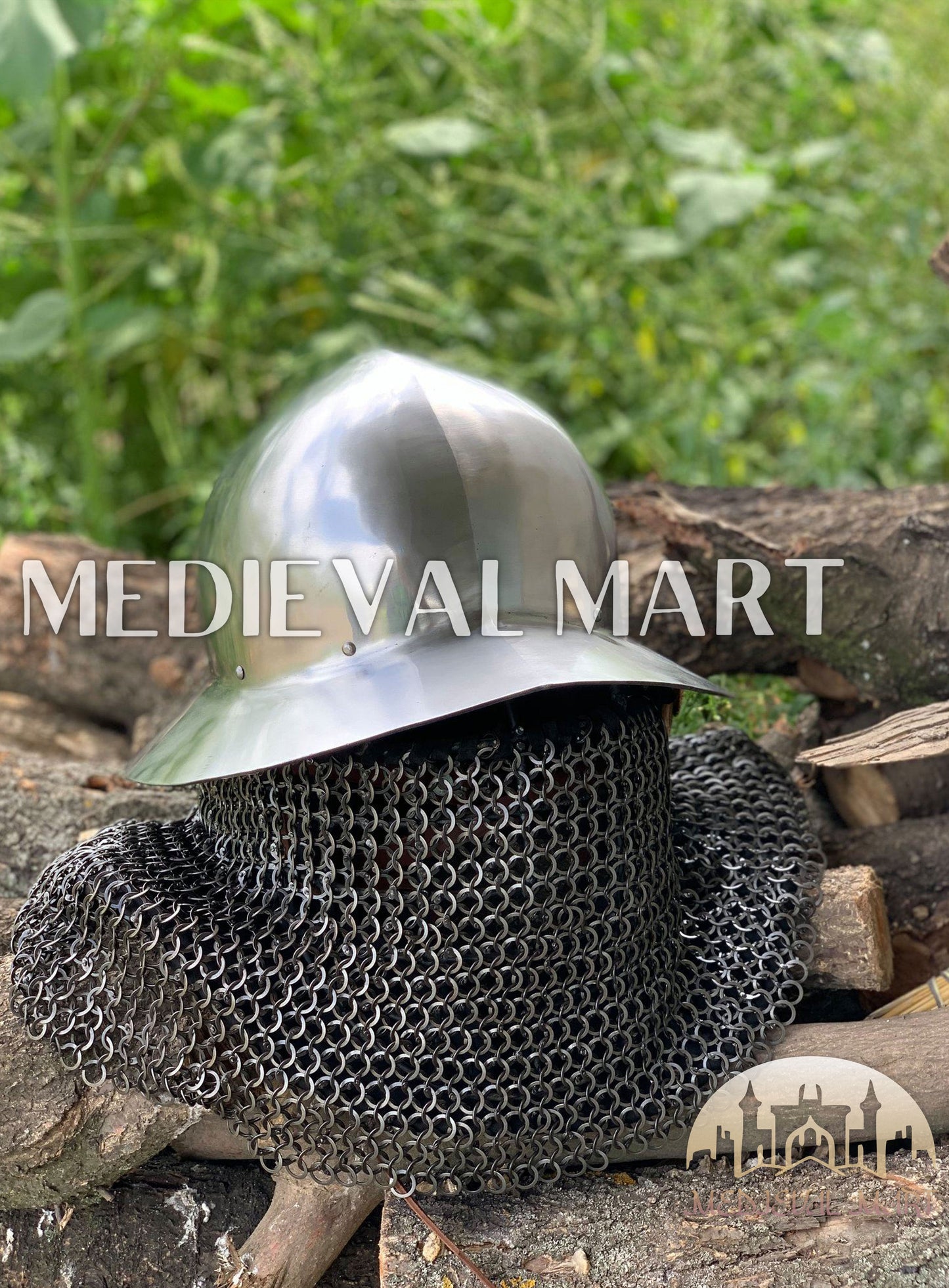 MEDIEVALMART Medieval Mens Celleta Kettle Helmet W/H Chainmail