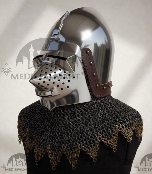 MEDIEVALMART XIVe siècle Casque à Visor de Bassinet "Lorenzo" Tête de Chien HMB; IMCF