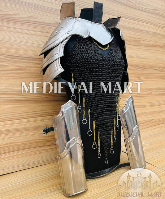 MEDIEVALMART (Isolara Dragonplate) Women’s Armor W/H Black (DragonFang) Chainmail + Arms Armor