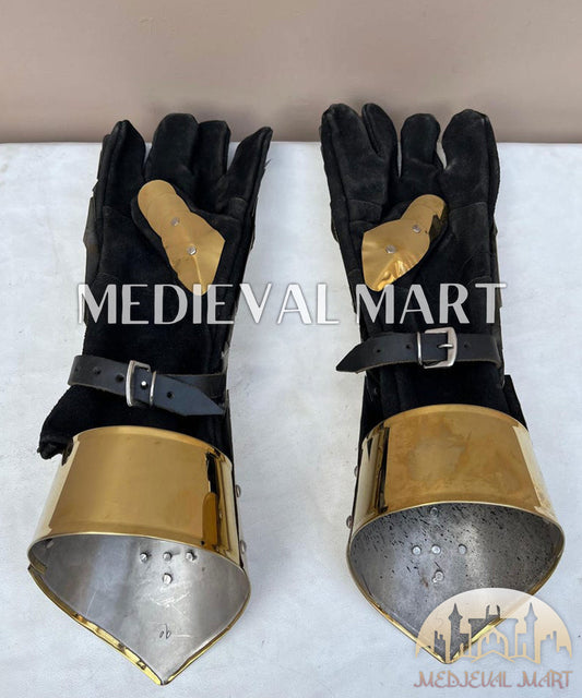MEDIEVALMART LOTR Witcher Sauron-Inspired Gold Gauntlet Edition Set with Blue Star - Cosplay Gloves Armor