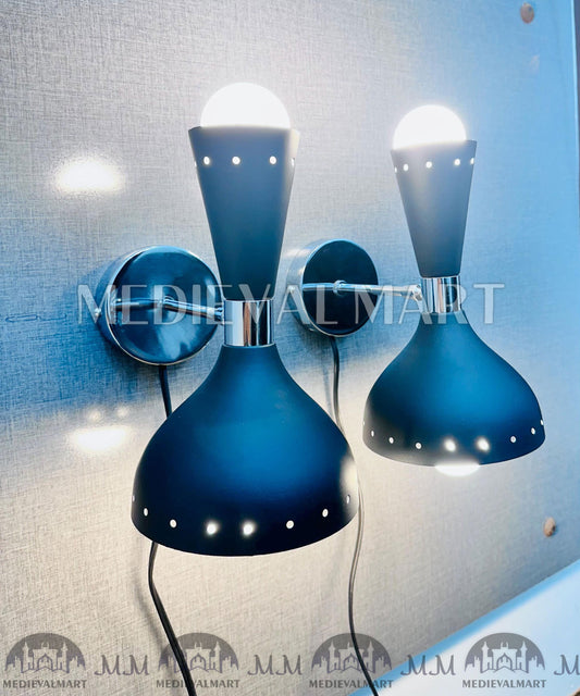 MEDIEVALMART Mid Century Brass Wall Sconce: Matte Black Italian Stilnovo Lighting