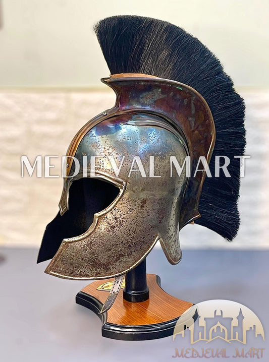 MEDIEVALMART "Achilles" Antique Finish Trojan Warrior Helmet W/H Free Stand | Troy Props
