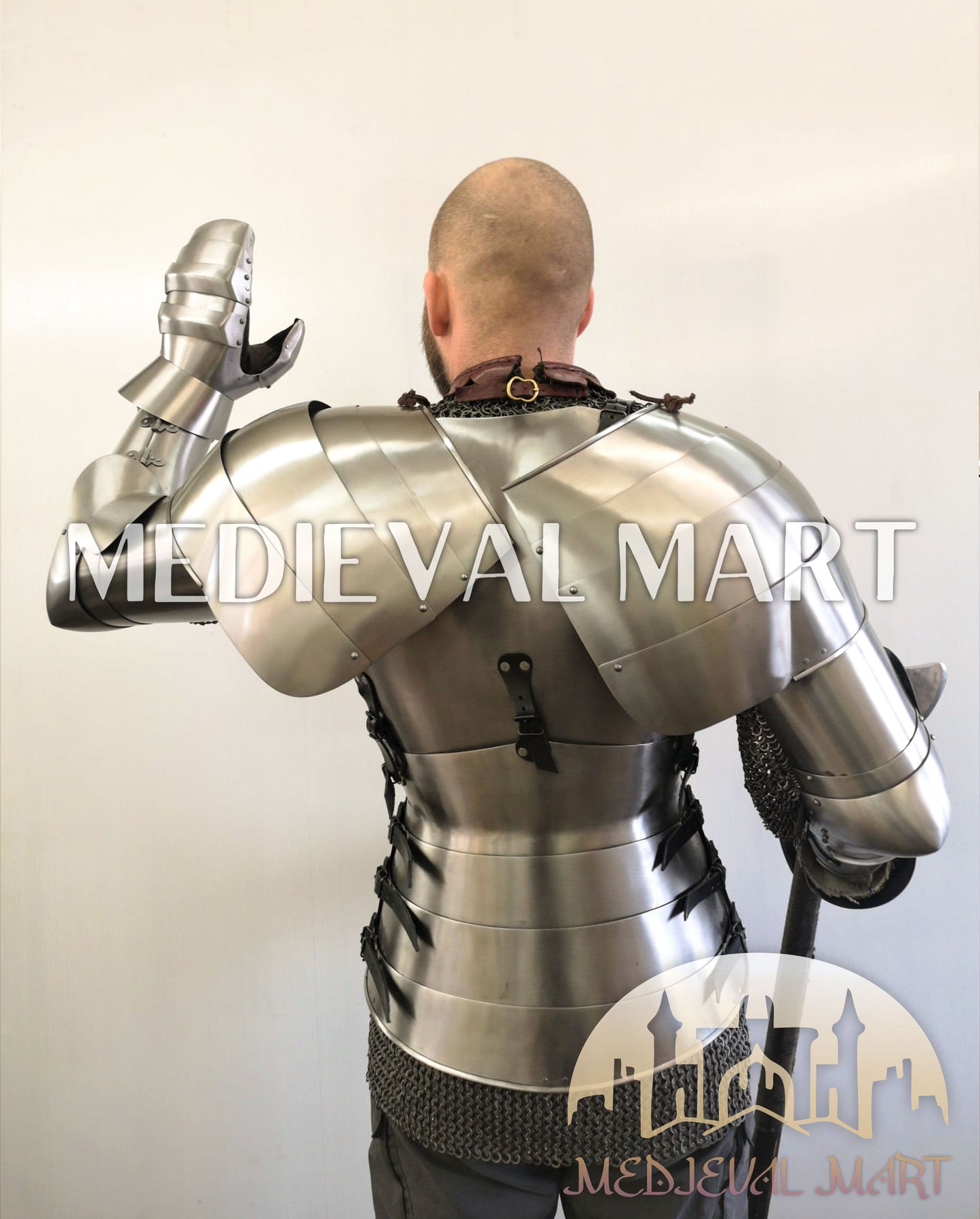 MEDIEVALMART Medieval German Combat Sport Buhurt Battle Full Body Plate Armor Suit with Viking Axe Or Sword