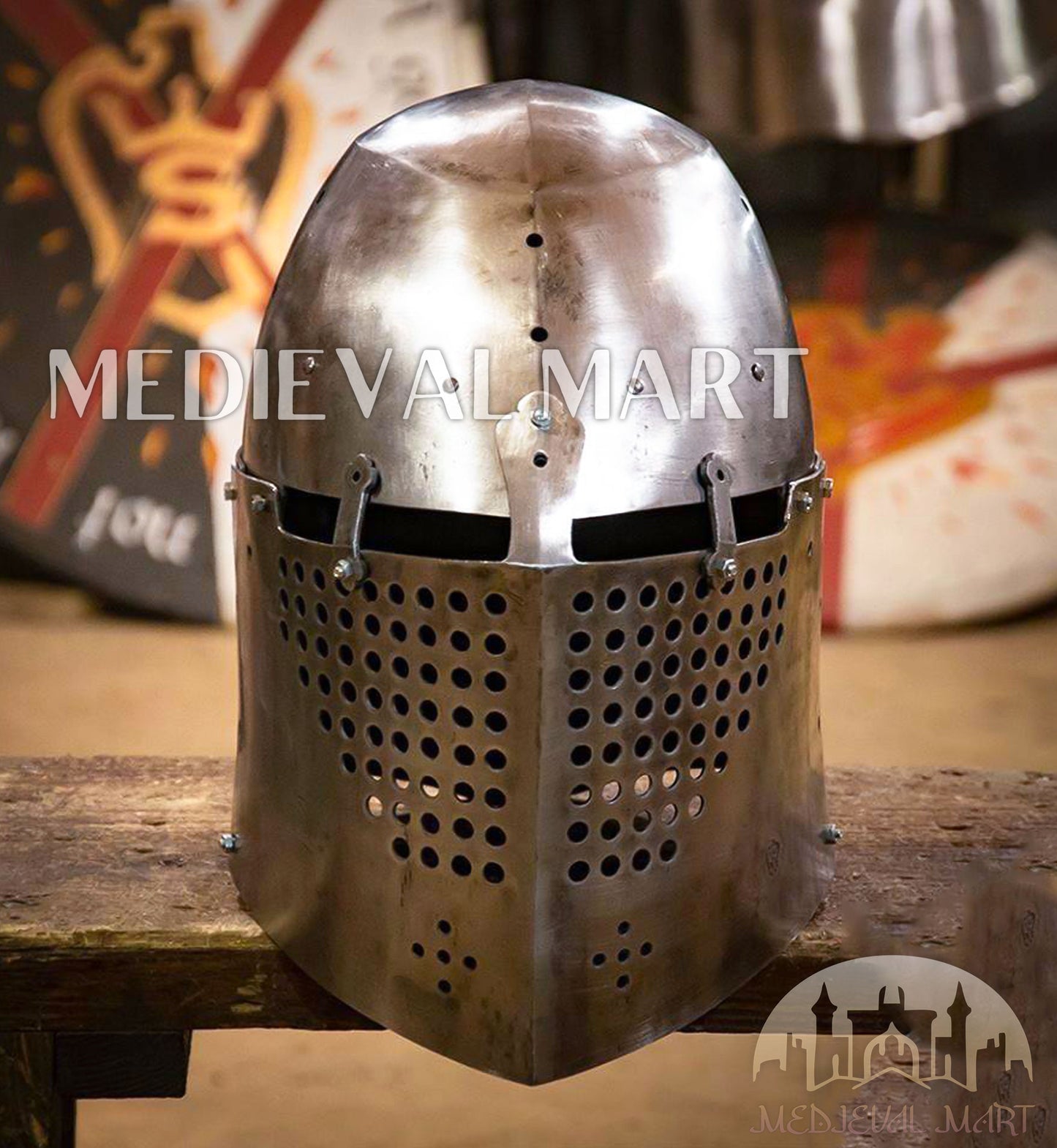 MEDIEVALMART 14th-Century Gothic European knight Modern Fighting Samson Helmet for IMCF
