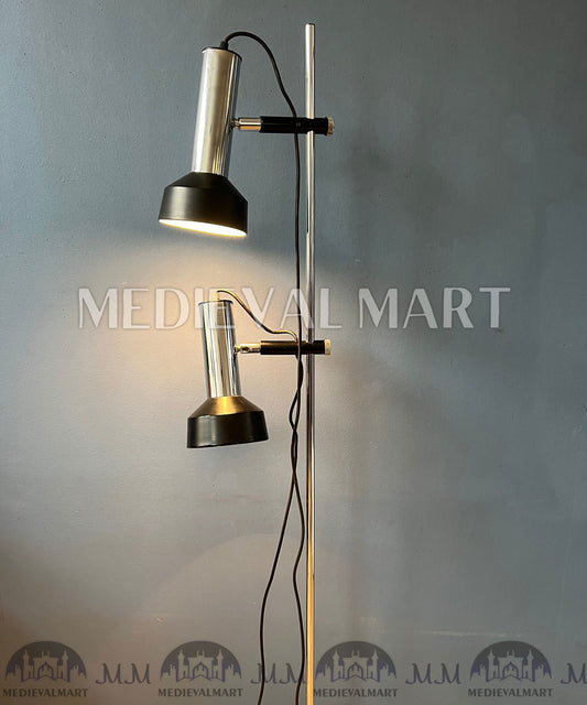 MEDIEVALMART Mid Century Italian Floor Lamp with Two Black/Chrome Spots