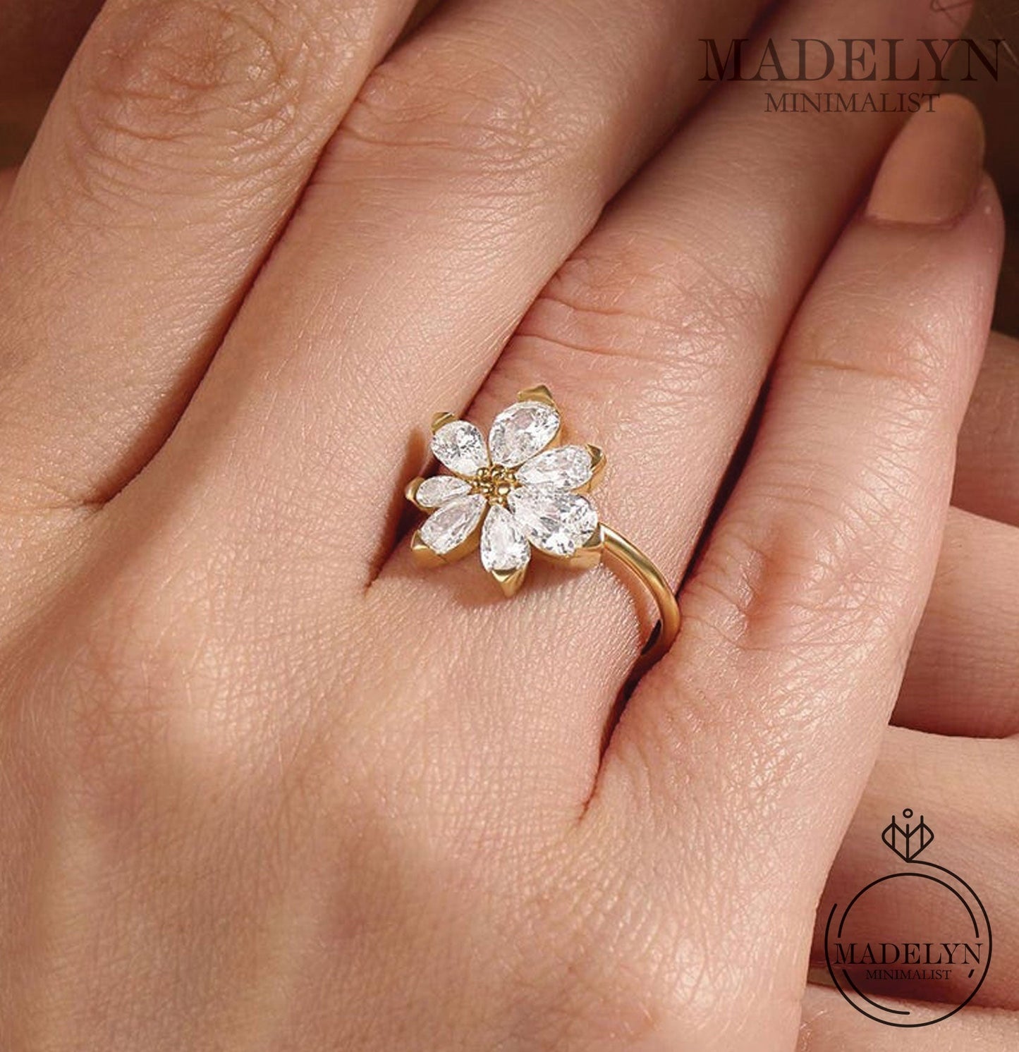 MADELYN MINIMALIST 14k Solid Gold Daisy Engagement Floral Anniversary Ring Chunky Flower Ring | Gift for Her, Wife