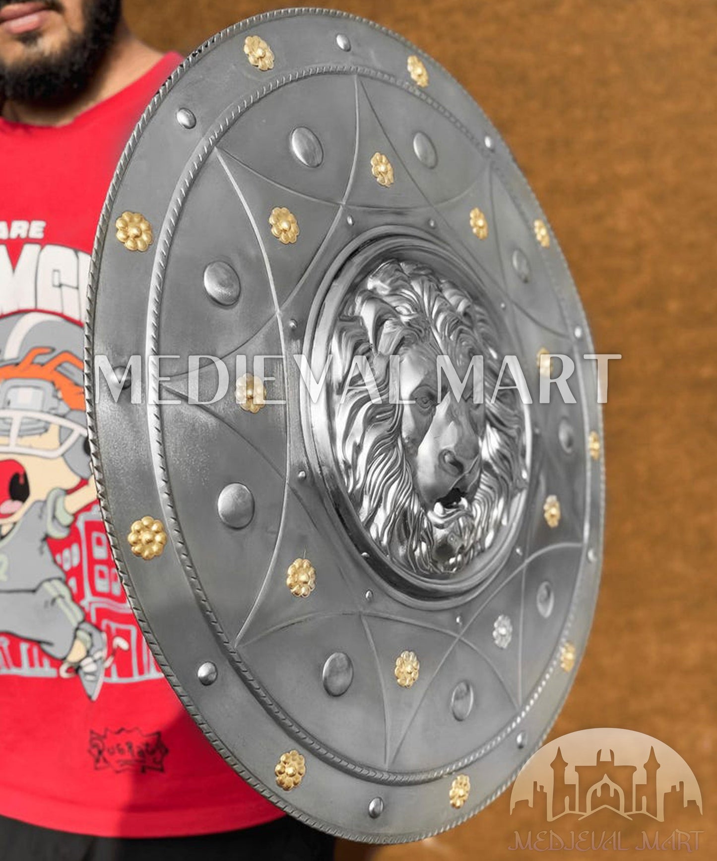 MEDIEVALMART Medieval Lion Face Spartans Shield Two Finish Brown or Silver | Gift for Dad