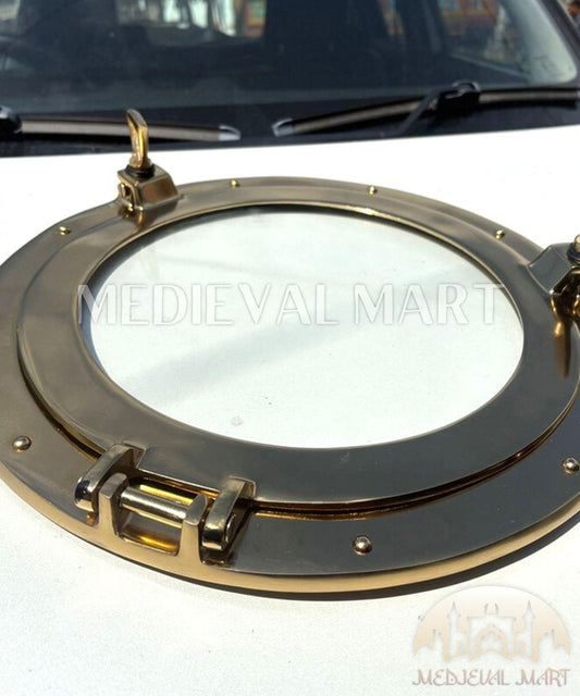 MEDIEVALMART Shiny Gold Finish Maritime Ship Porthole