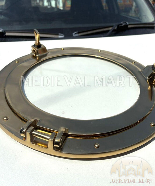 MEDIEVALMART Shiny Gold Finish Maritime Ship Porthole