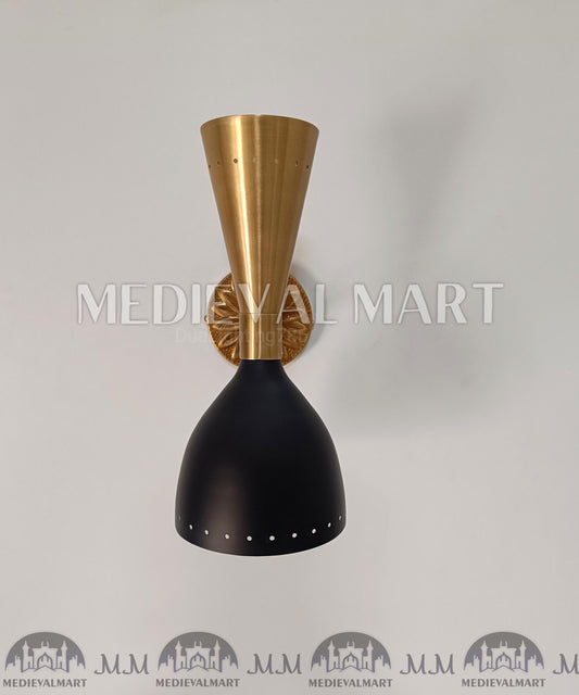 MEDIEVALMART Mid-Century Modern Brass Diabolo Wall Sconce, Black Matte Accent Fixture