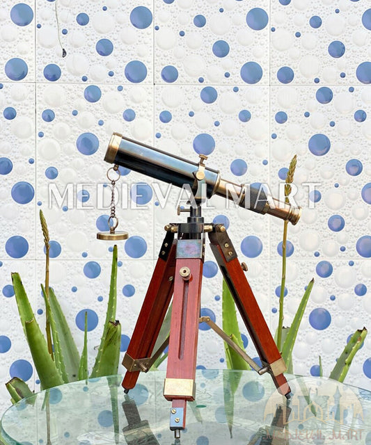 MEDIEVALMART Nautical Vintage Brass Telescope W/H Adjustable Wooden Tripod: Nautical Decor