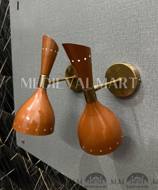MEDIEVALMART Brass Double Cone Sconce Brown Wall Lamp, Handmade Vanity Light