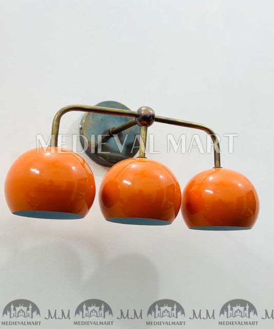 MEDIEVALMART Mid Century Italian Brass Diabolo 3 Bulb Wall Sconce Vanity Light