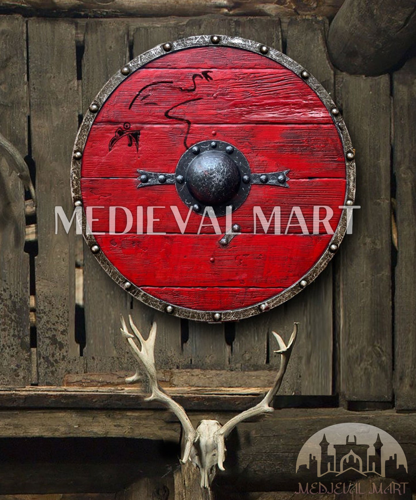 MEDIEVALMART Ragnar Lothbrok Authentic Battleworn Viking Wooden Shield | Gifts For Dad