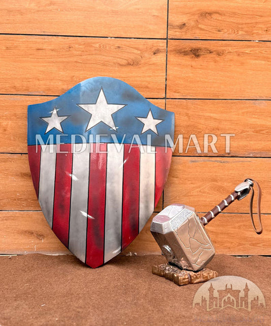 MEDIEVALMART First Avengers Steve Rogers Damaged Shield W/H Thor Damage Hammer | Gift for Son