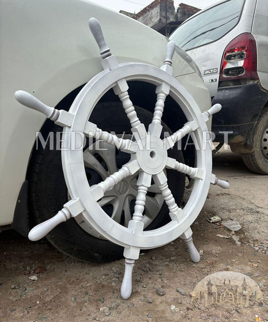 MEDIEVALMART Nautical Wooden "White" Ship Wheel for Wall Decor