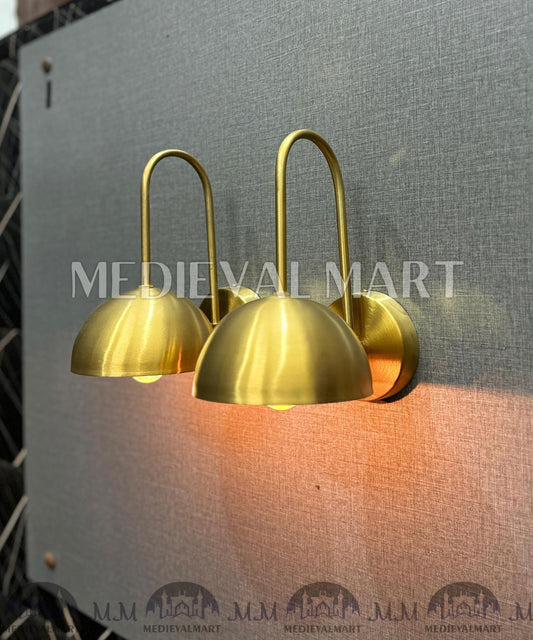 MEDIEVALMART Brass Diabolo Wall Sconce Pair Mid-Century Modern Plug-In Light