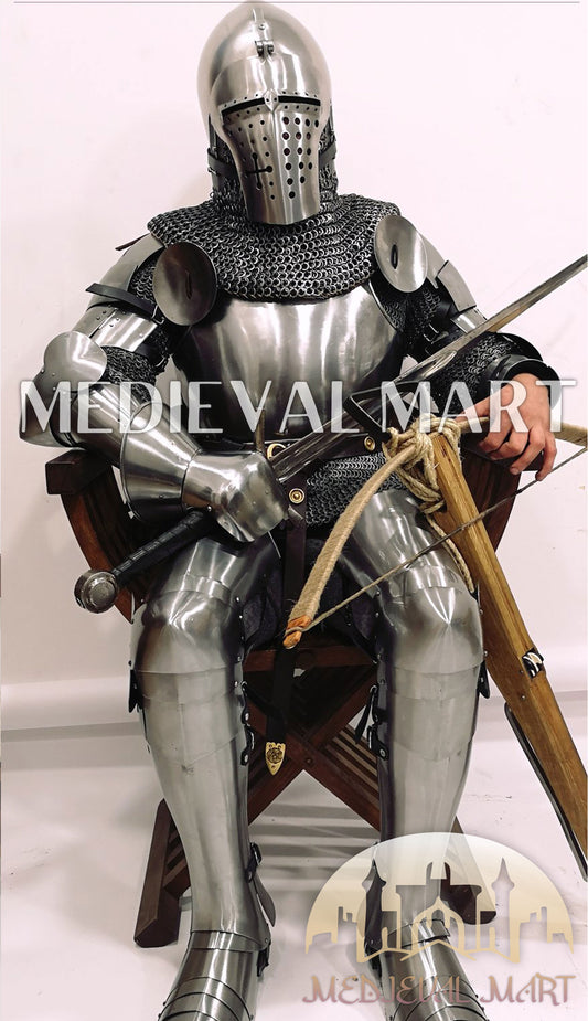 MEDIEVALMART 14th Century Combat Full set of Buhurt Armor Suit W/H Klappvisor Bascinet & Sword