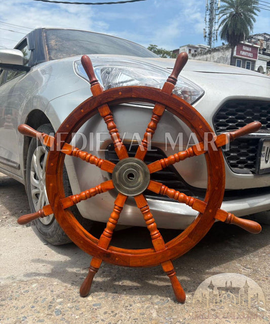 MEDIEVALMART Nautical Wooden "Brown" Ship Wheel for Wall Decor