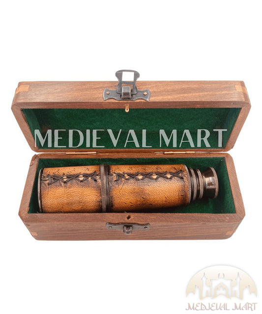 MEDIEVALMART Antique Style Black Brass Marine Telescope With Leather Box Gift for Mom