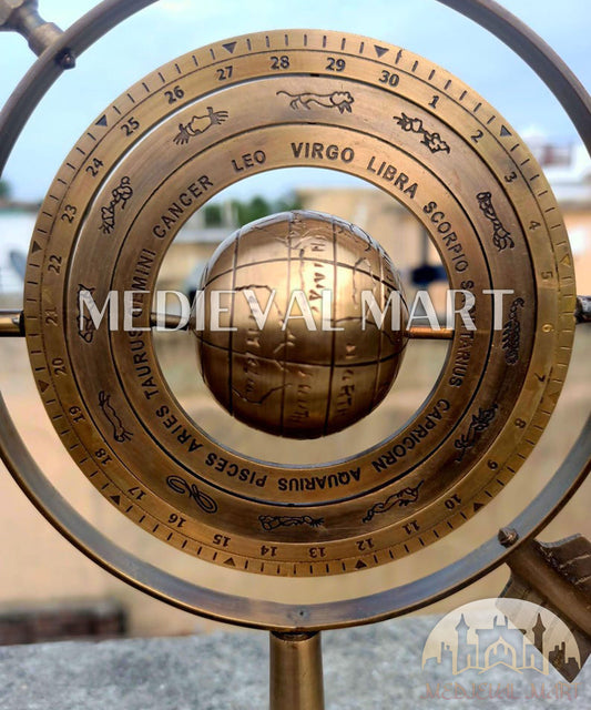 MEDIEVALMART Handmade Brass Armillary Sphere with Arrow: Nautical Astrolabe Globe Gift For Dad