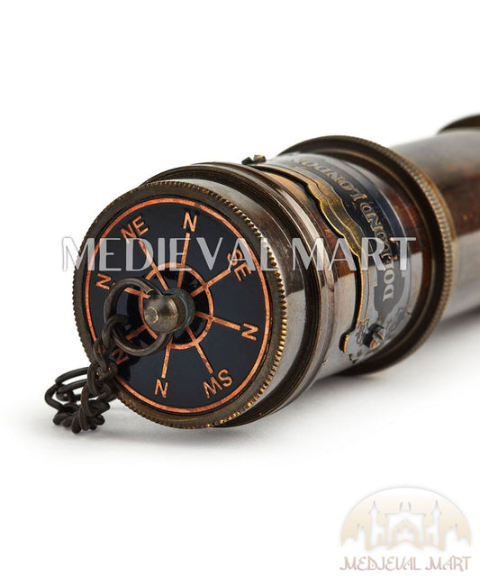 MEDIEVALMART Handcrafted Brass Nautical Telescope: Vintage Spyglass Replica with Leather Case