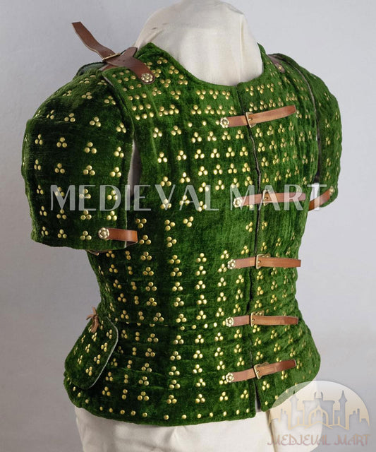 MEDIEVALMART Medieval Spanish Renaissance PREMIUM Green Brigandine Jacket Armor W/H Brigandine Spaulders Best for Unisex For Halloween Dad