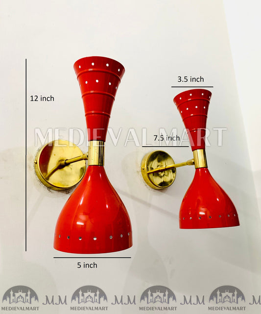 MEDIEVALMART Mid Century Brass Diabolo Wall Sconce Pair: Italian Stilnovo Style