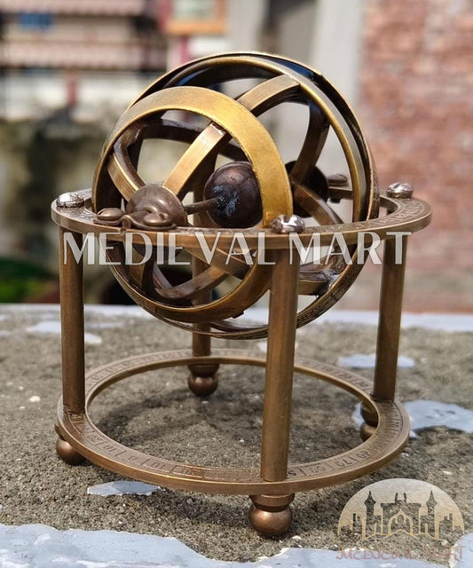 MEDIEVALMART Handmade Mini Brass Armillary Sphere: Vintage Zodiac Astrolabe Tabletop Decor