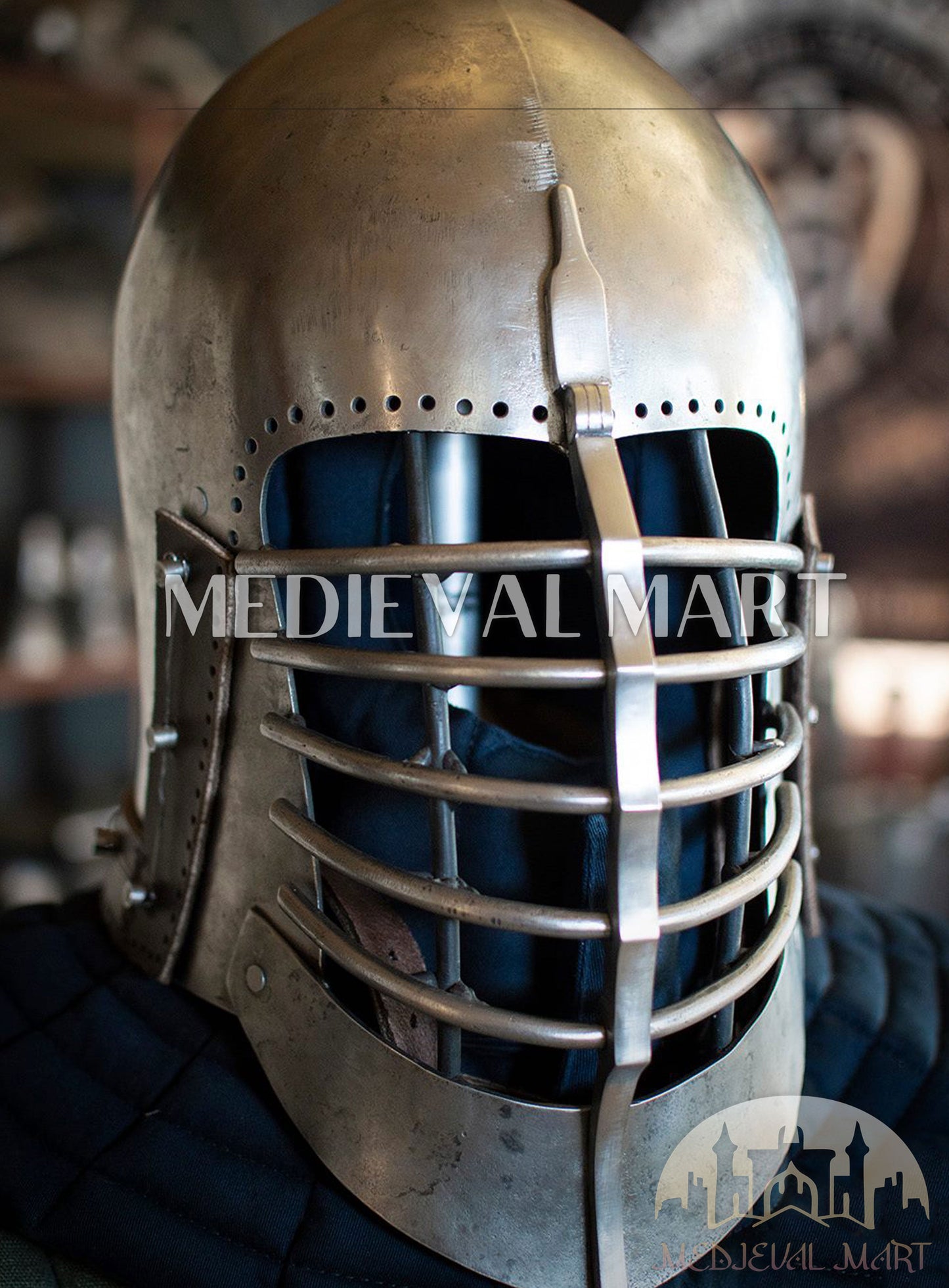 MEDIEVALMART Medieval Sport Fighter Wolf Ribs Full Face Superior Bar Grill Bascinet