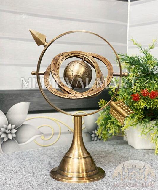 MEDIEVALMART Brass Armillary Globe Handcrafted Celestial Sphere, Vintage Astrological Decor Gift for Dad