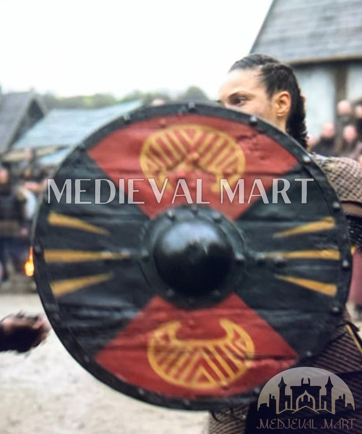 MEDIEVALMART Viking's Valhalla Freydis Shieldmaiden Authentic Battleworn Viking Wooden Shield | Gifts For Dad